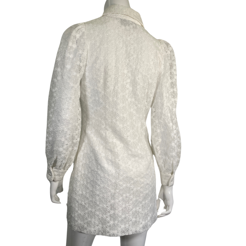 Load image into Gallery viewer, Mare Mare Long-sleeved White Mini Laced Dress by Anthropologie back view 
