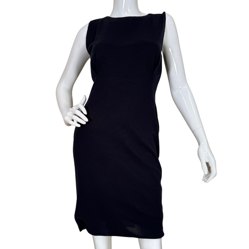 Misook Navy Blue Knit Seath Dress offers a timeless, structured silhouette with a flattering tailored fit