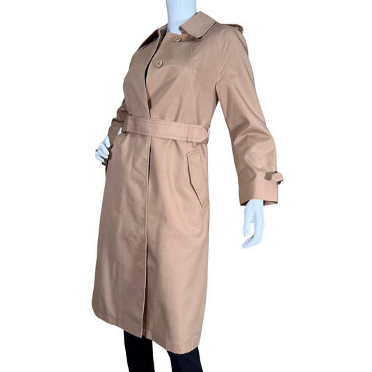 pre-loved Misty Harbor Blush Trench Coat embodies timeless elegance and practical outerwear