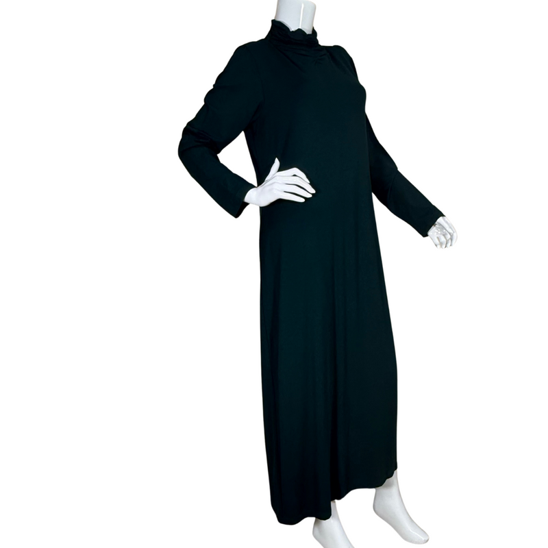 Load image into Gallery viewer,  Norm Thompson Rich Dark Green Dress is designed with full-length sleeves and a modest high neckline, ideal for cooler weather or more conservative occasions
