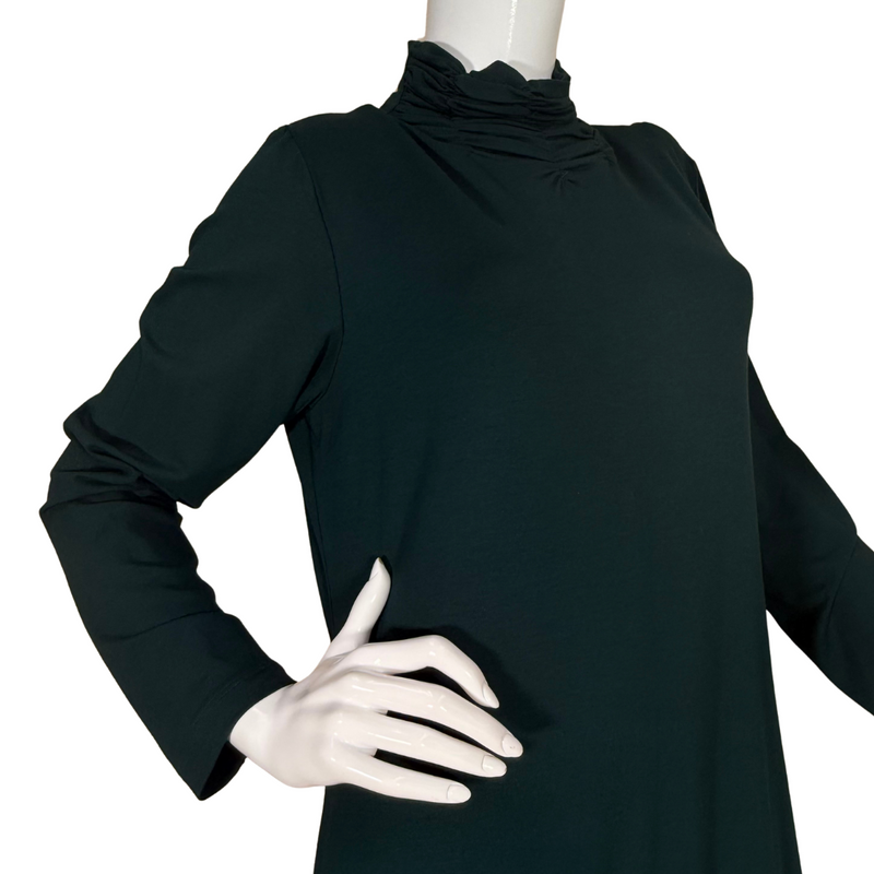 Load image into Gallery viewer,  Norm Thompson Rich Dark Green Dress is designed with full-length sleeves and a modest high neckline, ideal for cooler weather or more conservative occasions
