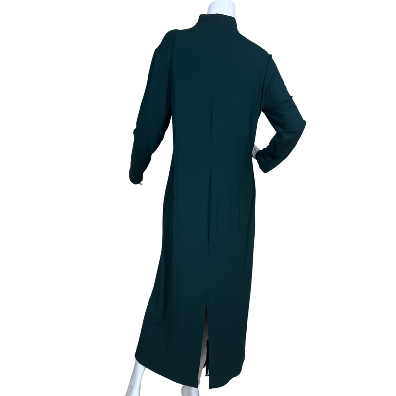 Load image into Gallery viewer,  Norm Thompson Rich Dark Green Dress is designed with full-length sleeves and a modest high neckline, ideal for cooler weather or more conservative occasions
