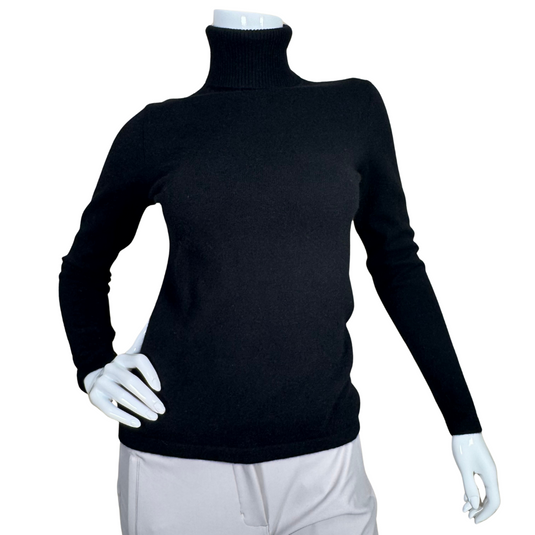 QI Cashmere Black Pullover is a classic black turtleneck sweater, perfect for adding timeless elegance to any wardrobe