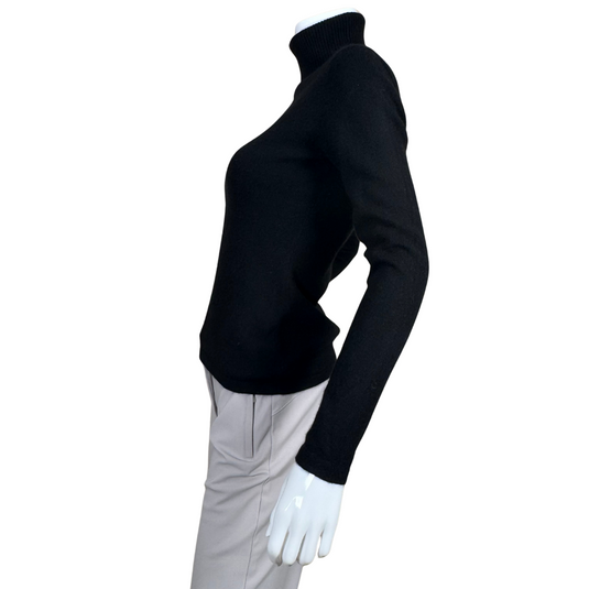 QI Cashmere Black Pullover is a classic black turtleneck sweater, perfect for adding timeless elegance to any wardrobe