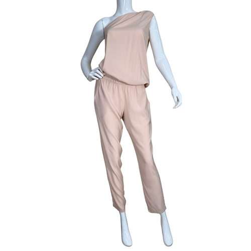 Soft and feminine, this Ramy Brook Blush Pink One-Shoulder Jumpsuit offers a chic and modern silhouette