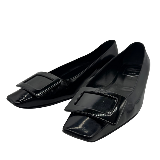 Roger Vivier Black Glossy Buckle Flats