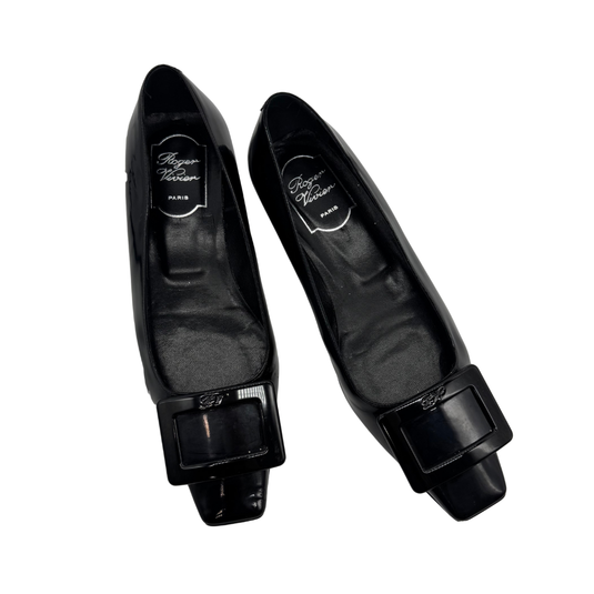 Roger Vivier Black Glossy Buckle Flats