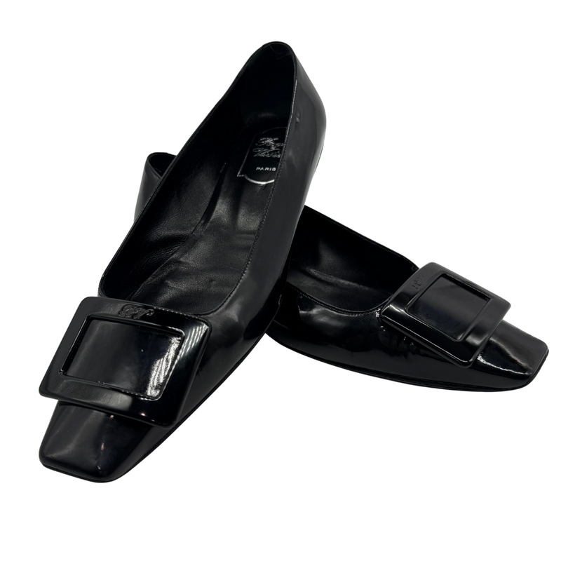 Load image into Gallery viewer, Roger Vivier Black Glossy Buckle Flats
