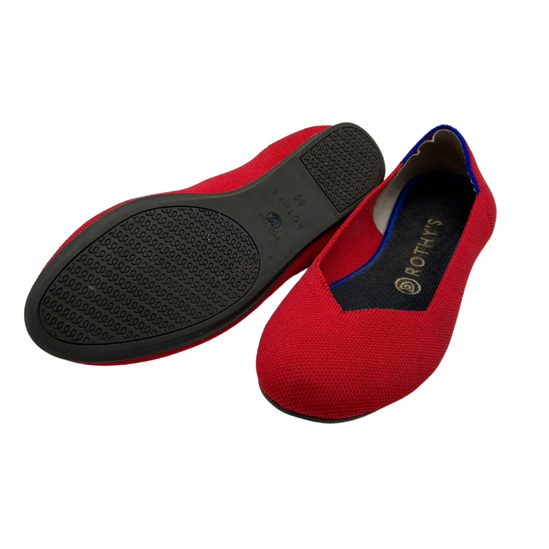 Load image into Gallery viewer, Rothy&#39;s Red Flats in a vibrant red color, are made from sustainable, eco-friendly materials
