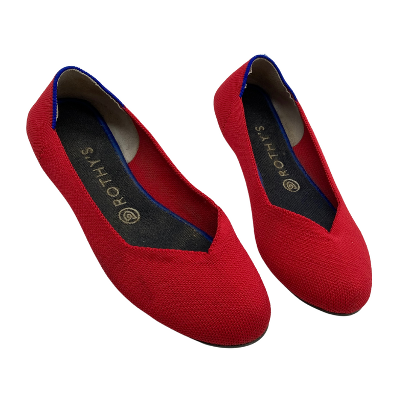 Load image into Gallery viewer, Rothy&#39;s Red Flats in a vibrant red color, are made from sustainable, eco-friendly materials
