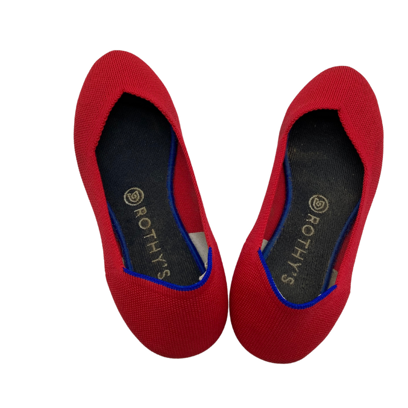 Load image into Gallery viewer, Rothy&#39;s Red Flats in a vibrant red color, are made from sustainable, eco-friendly materials
