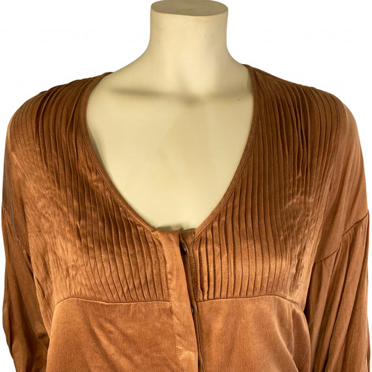 Sancia Brown Blouse on model close up