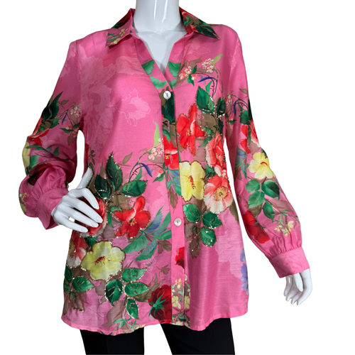 vibrant florals, this donated Soft Surroundings Pink Floral Shirt with Glitter is both romantic and eye-catching