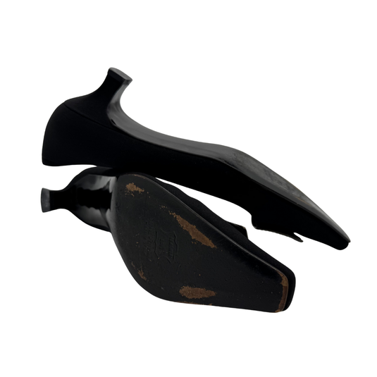 Stuart Weitzman Black Satin Heels with Decorative Buckle