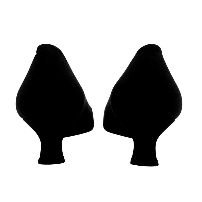 Load image into Gallery viewer, Stuart Weitzman Black Satin Heels with Decorative Buckle
