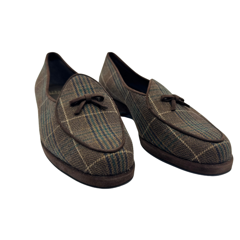 Load image into Gallery viewer, Stuart Weitzman Plaid Velvet Trim Loafers
