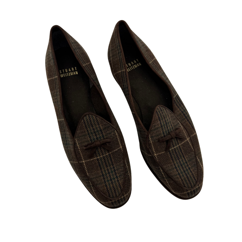 Load image into Gallery viewer, Stuart Weitzman Plaid Velvet Trim Loafers
