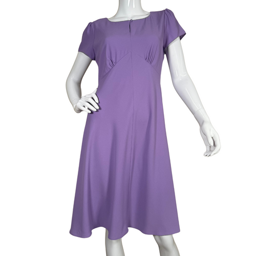 charming donated Talbots Lavender Short-Sleeve Midi Dress features short sleeves and a soft, flowing A-line silhouette that falls to a midi length