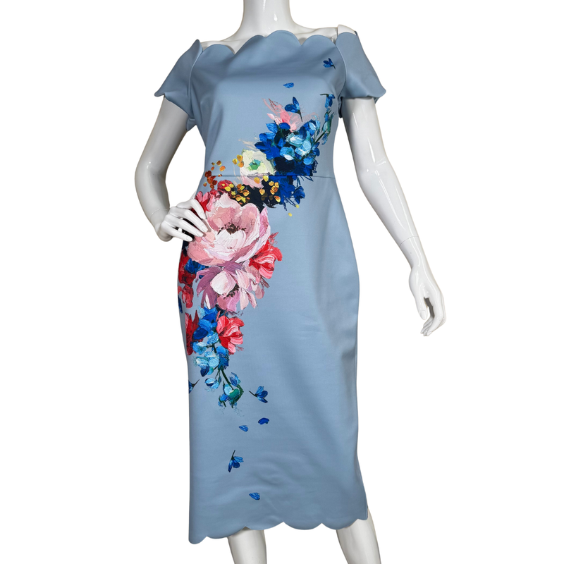 Load image into Gallery viewer, Ted Baker Blue Dress With Colorful Flower Detail
