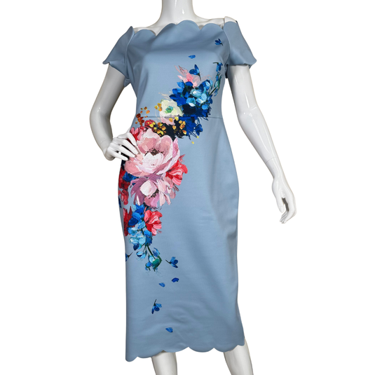 Ted Baker Blue Dress With Colorful Flower Detail