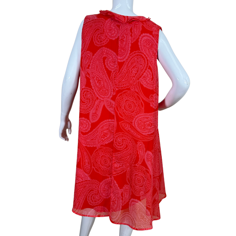 Load image into Gallery viewer, Red patterned dress on a mannequin against a white background
