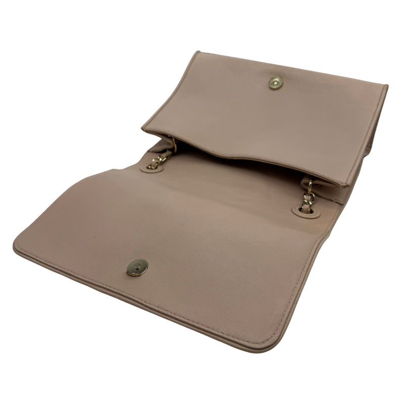 Load image into Gallery viewer, Beige leather clutch bag on a white background
