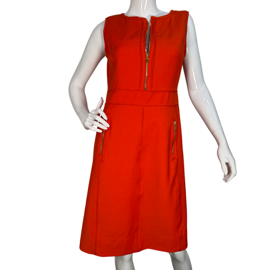 Tory Burch Bright Orange Sleeveless Zip-Front Dress