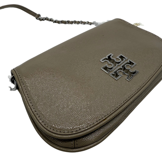 Tory Burch Taupe Leather Shoulder Bag in a versatile taupe shade