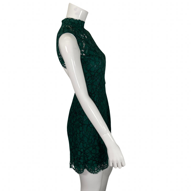 Load image into Gallery viewer, Sandro Paris Green Lace Sheath Dress on mannequin side view
