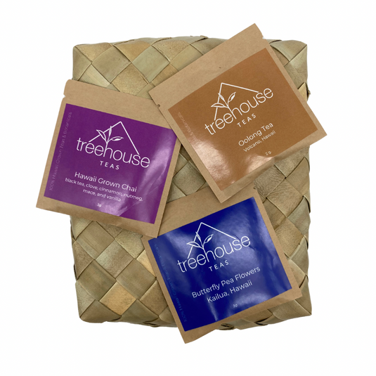 Treehouse Tea 3 pack featuring the flavors: oolong, Hibiscus, Butterfly Pea.