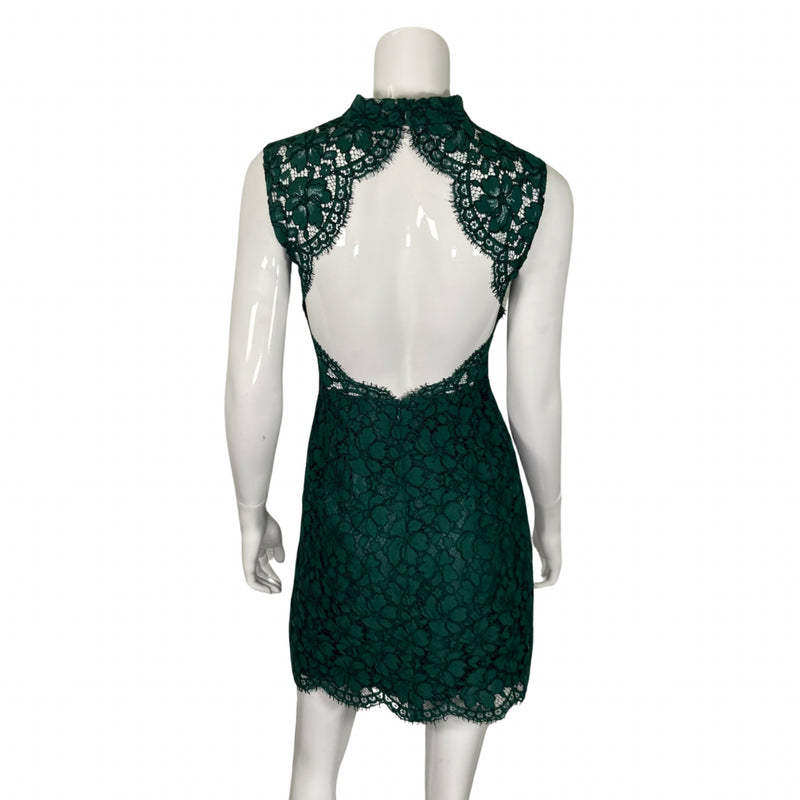 Load image into Gallery viewer, Sandro Paris Green Lace Sheath Dress on mannequin back view
