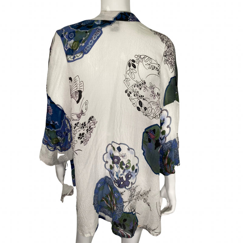 Load image into Gallery viewer, Citron Bamboo Florals Silk Blouse on mannequin back view
