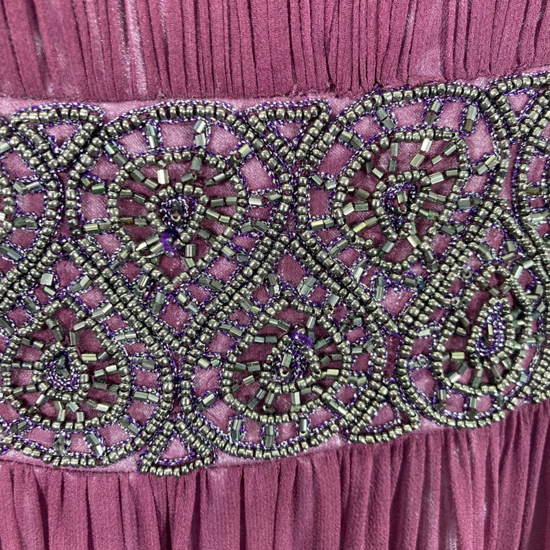 Load image into Gallery viewer, Adrianna Papell Purple Beaded Evening Gown up close detail view
