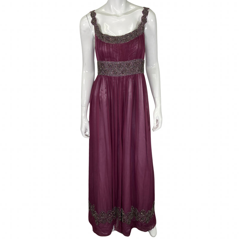 Load image into Gallery viewer, Adrianna Papell Purple Beaded Evening Gown on mannequin front view
