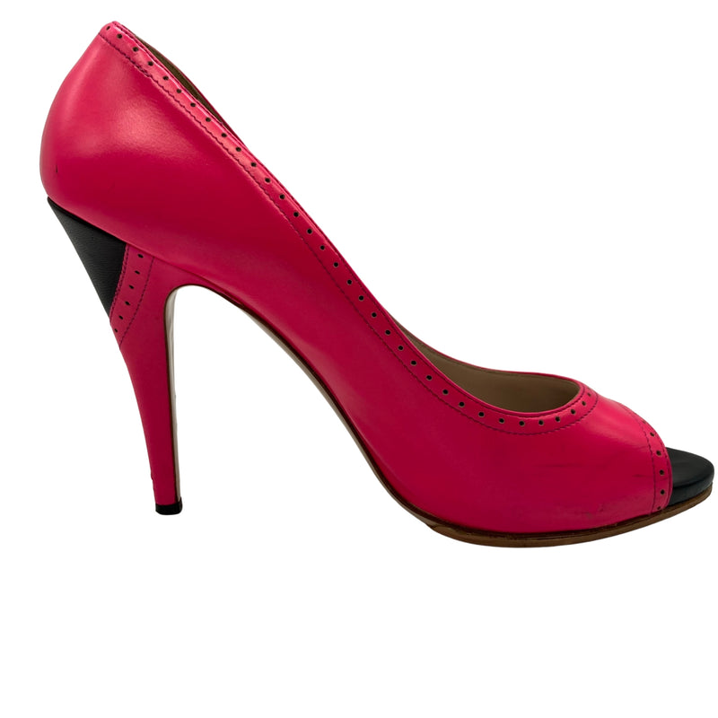 Load image into Gallery viewer, Miu Miu Hot Pink Pump Heels side view inside left
