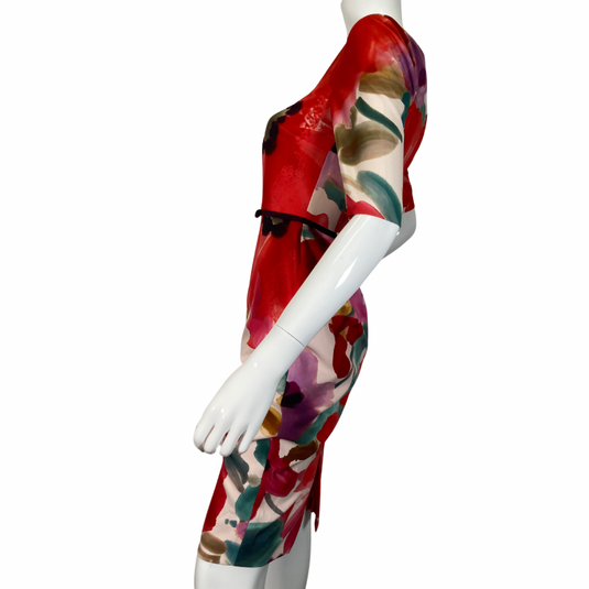 Trina Turk Watercolor Floral Dress is a vibrant, eye-catching piece with a bold floral pattern - side view