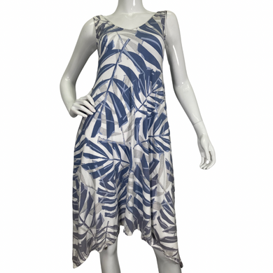Fresh Produce Blue Botanical Dress features a relaxed silhouette with a handkerchief hemline for a flowy, flattering fit - front view