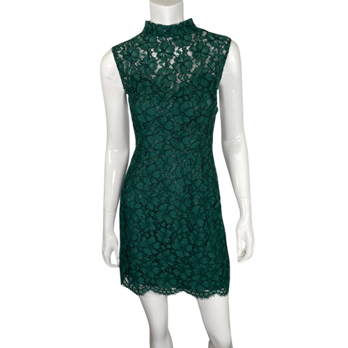 Sandro Paris Green Lace Sheath Dress on mannequin front view