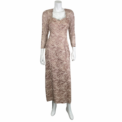 Elegant Vintage Rose Lace Dress full length front view