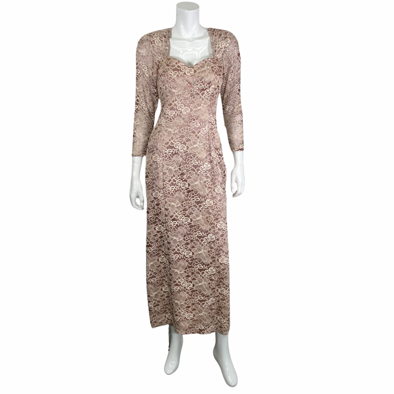 Load image into Gallery viewer, Elegant Vintage Rose Lace Dress full length front view
