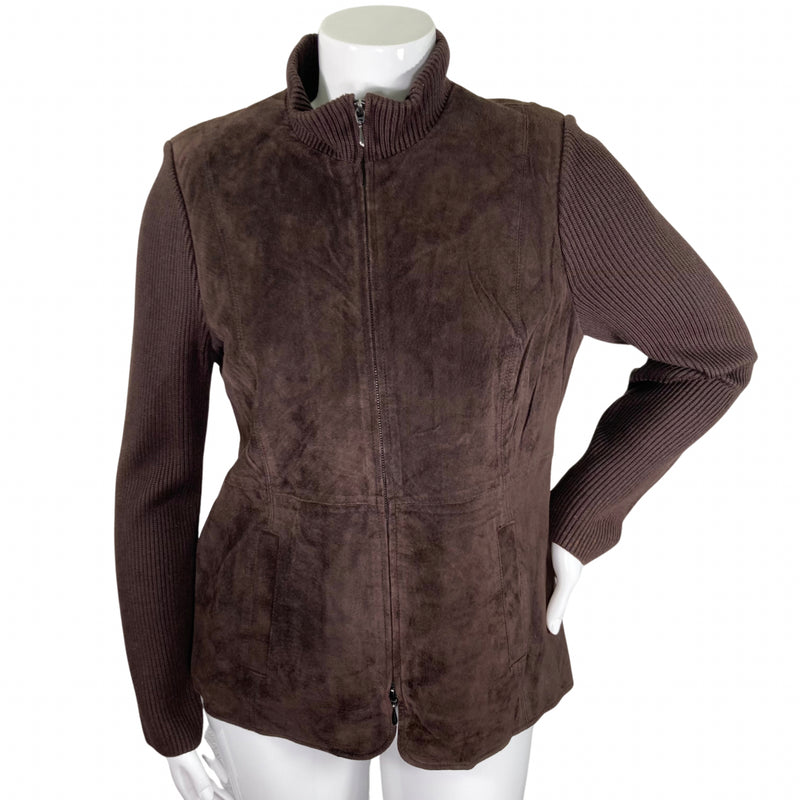 Load image into Gallery viewer, Linea Brown Suede Jacket on mannequin front view
