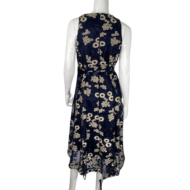 Load image into Gallery viewer, Tahari Elegant Navy-blue Floral Dress front view backside view
