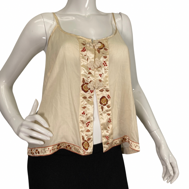 Load image into Gallery viewer, pre-loved delicate spaghetti-strap Free People Beige Boho Top front view
