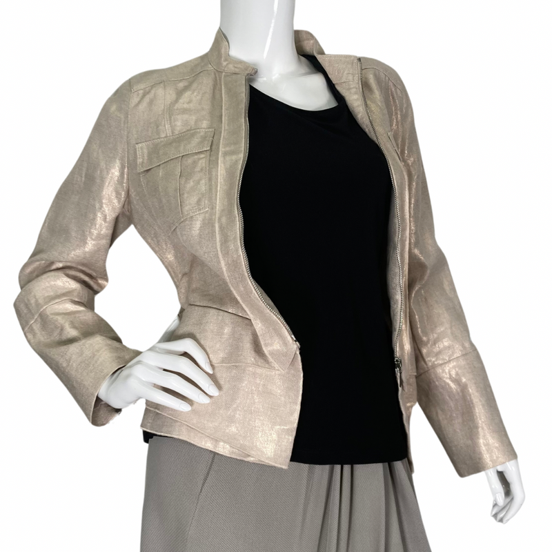 Load image into Gallery viewer, Per Se by Carlise Golden Shimmer Blazer-Jacket opened front view
