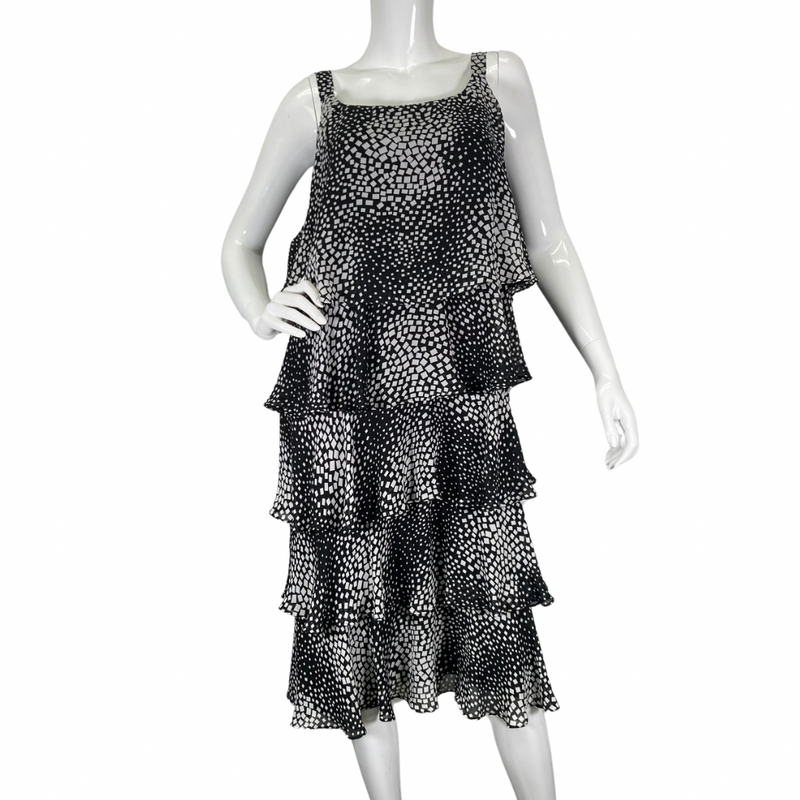 Load image into Gallery viewer, S.L. Fashions charming and playful black and white ruffle dress front view
