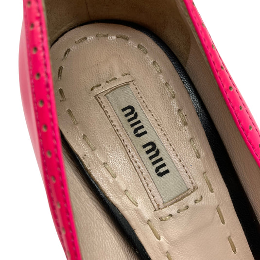 Miu Miu Hot Pink Pump Heels detailed view left