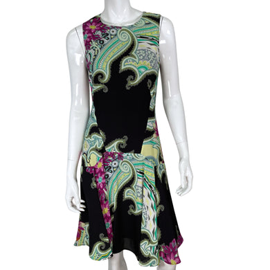 Etro Drop Waist Purple Flowers Dress on mannequin front view