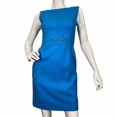 Tahari Seath Vibrant Blue Dress is a chic, sleeveless sheath dress in a vibrant shade of blue full front view 