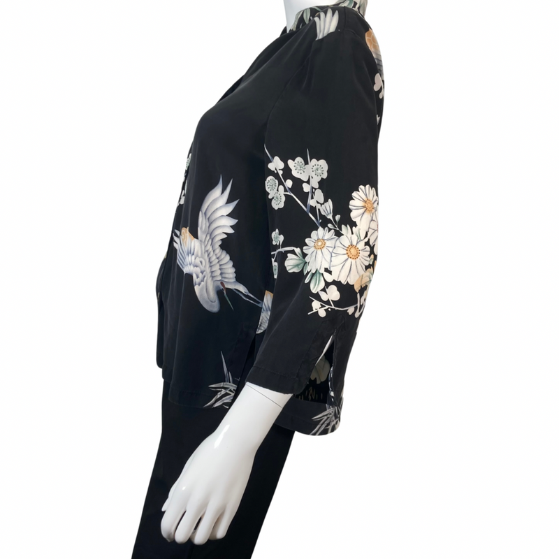 Load image into Gallery viewer, Citron Elegant Black Blouse with White Florals and Swan
