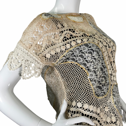 stunning, handmade crochet lace Lim's Vintage cover-up side view, close of